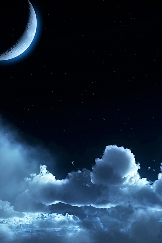 Луна в вечернем небе обои для IPhone