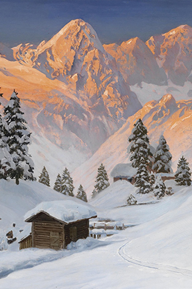 Картина зима в горах - обои для Iphone